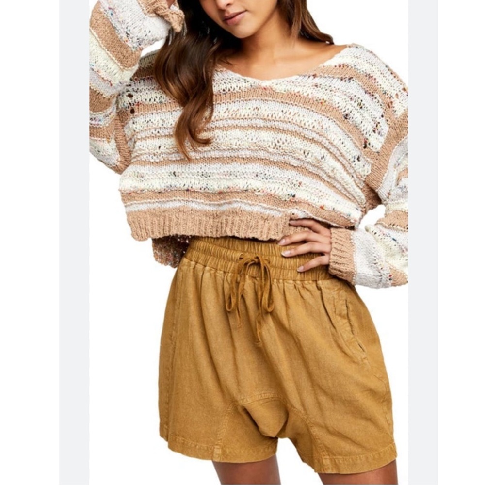 FREE PEOPLE Need2 Escape Oversize Bermuda Boho Mustard Yellow Comfy Short NWT XS